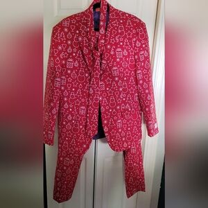 Festive Red Suit with White Holiday Patterns